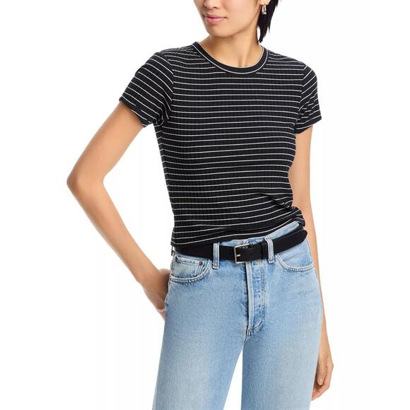 rag & bone Tops - 158$ Rag & Bone Luca Striped Ribbed Baby T-Shirt Top Short Sleeves Size XS Black